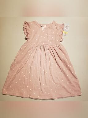 Cat & Jack Light Mauve Heart Print Ruffle-Sleeve Dress